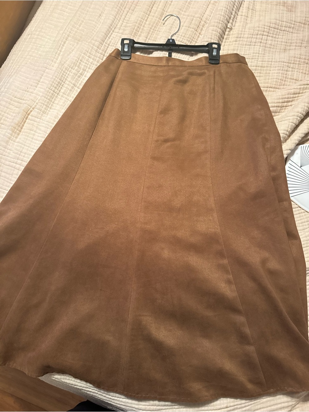 Vintage 90s Casual Corner Brown Faux Suede A-Line Midi Skirt Size 14 - Picture 4 of 4